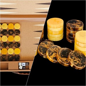 Vintage Catalin Bakeliet Backgammon Set Galaxy Brown Butterscotch Marbled Checkers