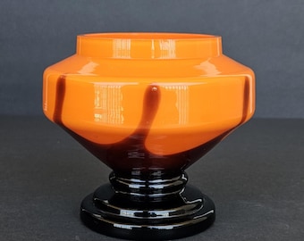 Loetz Art Deco Tango Glass Vase: Orange Black Stripe Baluster