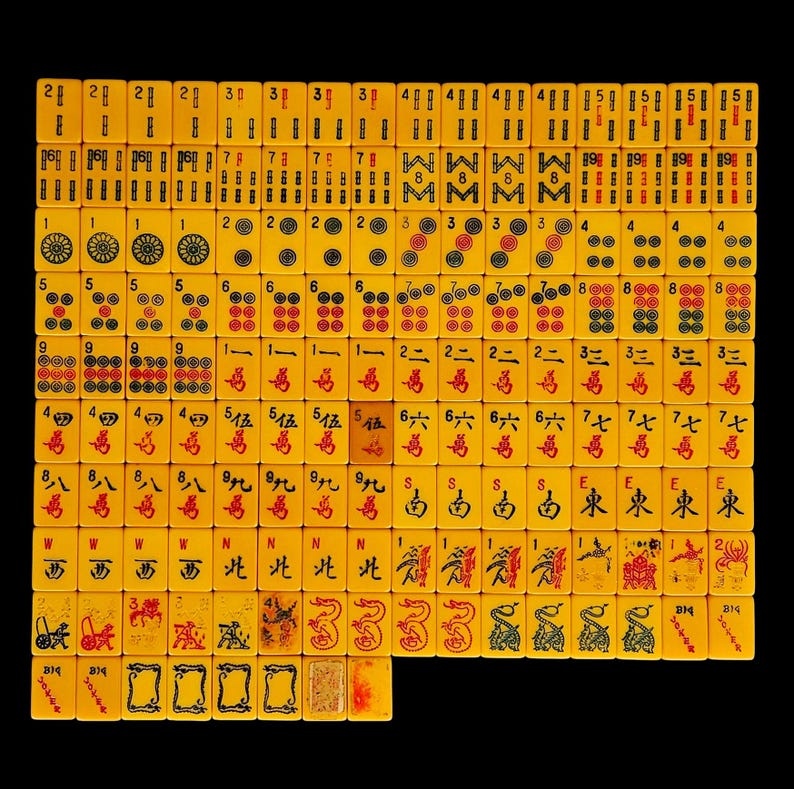 Vintage Cardinal Mah Jongg Set 152 Catalin Butterscotch Bakelite Tiles Complete American Mahjong image 3