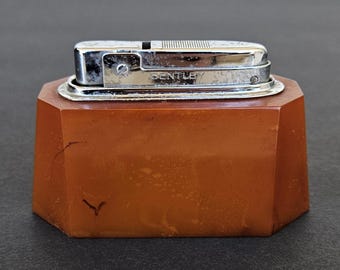 Vintage Bentley Catalin Butterscotch Swirl Table Lighter Art Deco Phenolic Gas Lighter 1950s Mid Century Modern Tobacciana Collectible