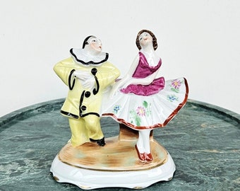 Figurine vintage en porcelaine de Wallendorf arlequin et ancolie, Allemagne des années 1950. Peint à la main. Décoration antique