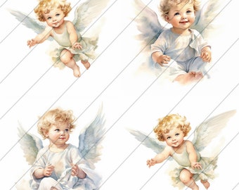 Watercolor Baby Angel Statue PNG, Clipart, Card Making, Scrapbooking, Printable Digital Download, Set of 4, HD, Religious Clipart