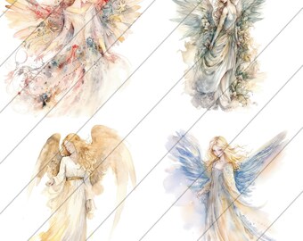 Watercolor Female Angel PNG, Clipart, Card Making, Scrapbooking, Printable Digital Download, Set of 4, HD, Religious Clipart, Biblical Angel