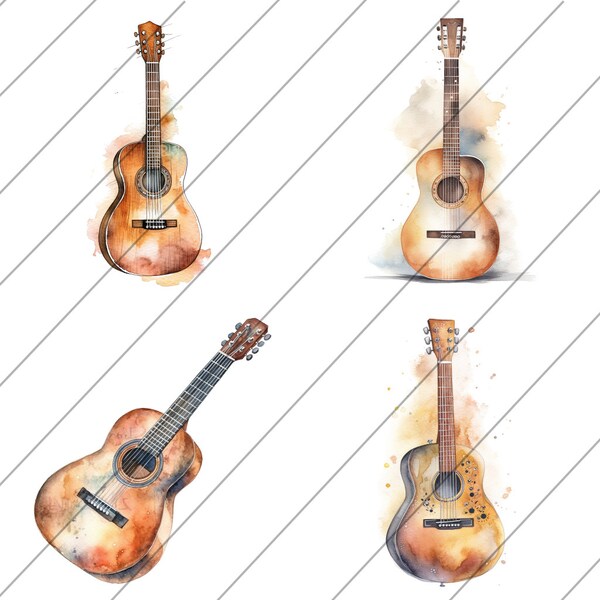 Watercolor Acoustic Guitar PNG, Musical Instrument Clipart, Card Making, Furniture, Wall Art Decoration, Printable Digital Download