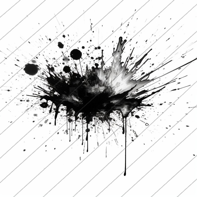 Black Watercolor Splash Art, Clipart, Card Making, Wall Art Decoration