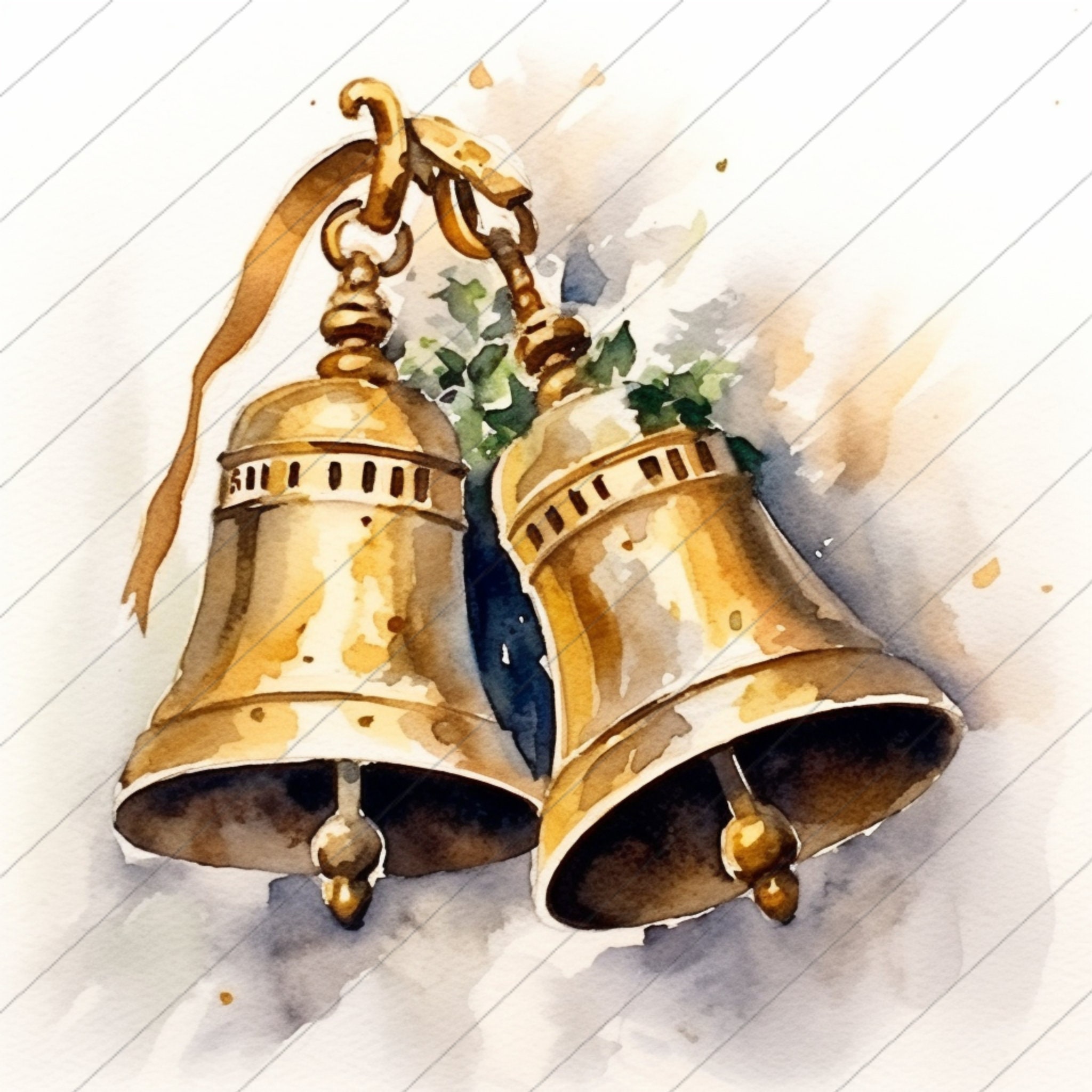 Watercolor Christmas Church Bells, Clipart, Card Making, Wall Art ...