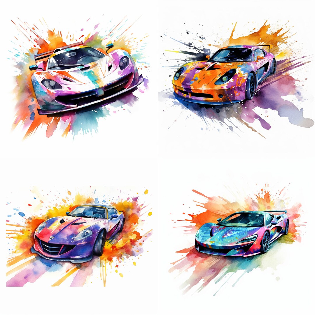 Watercolor Sports Car in Motion, Clipart, Card Making, Wall Art ...
