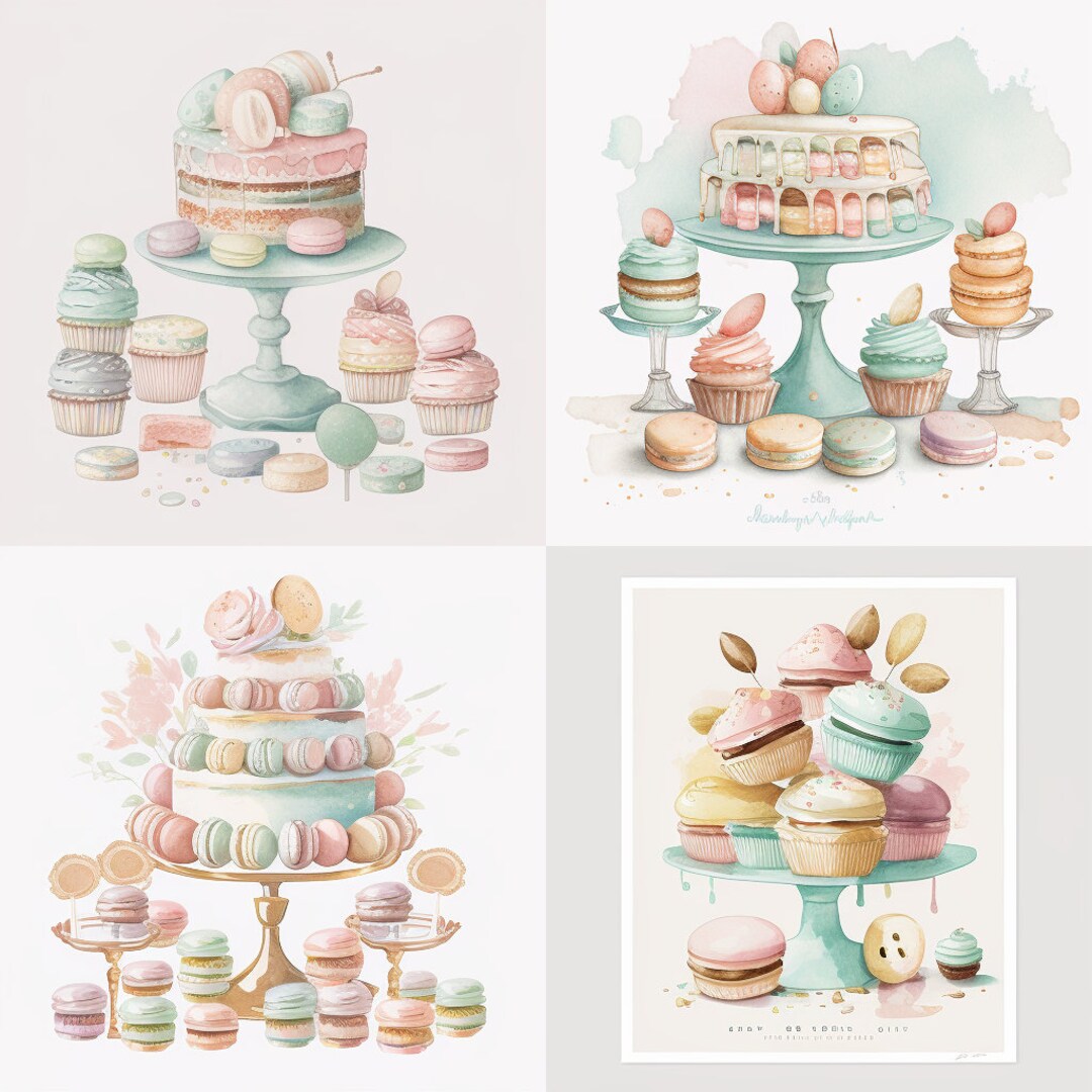 Watercolor Dessert Table, Clipart, Card Making, Dessert, Wall Art