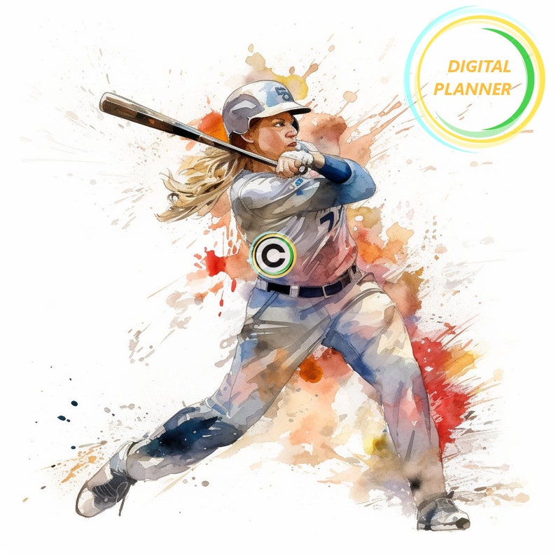 Watercolor Softball Player in Action Clipart Wall Art - Etsy