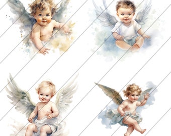 Watercolor Baby Angel Statue PNG, Clipart, Card Making, Scrapbooking, Printable Digital Download, Set of 4, HD, Religious Clipart