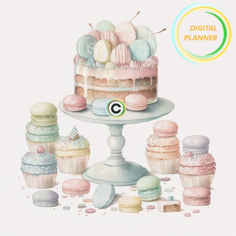 Watercolor Dessert Table Clipart Card Making Dessert Wall Etsy