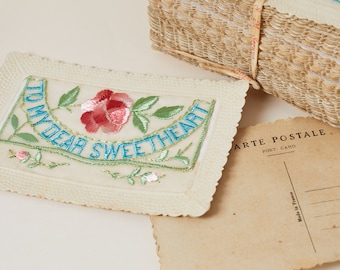 Sweetheart | Vintage Silk WW1 Postcard | Valentine’s Card