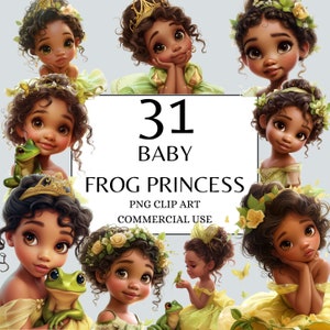Baby Prinzessin Tiana Clipart, Froschprinzessin PNG, Märchenprinzessin Clipart für kommerzielle Nutzung und digitalen Download, Fantasy Prinzessin PNG