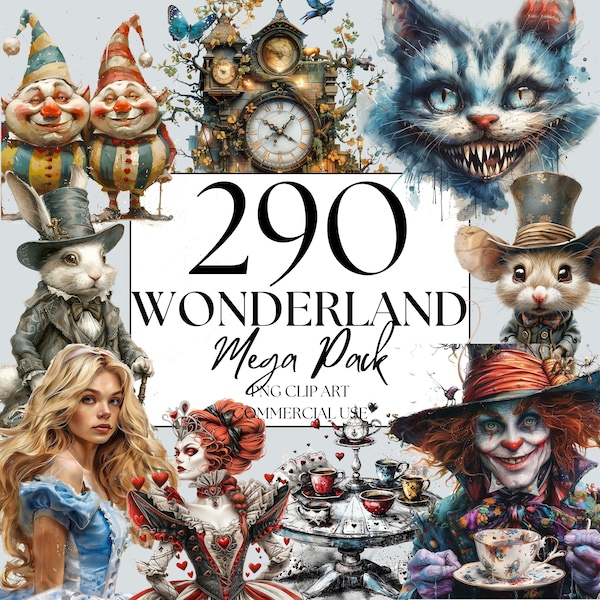 Alice Clipart Wonderland Clipart, PNG, Uso commerciale, Acquerello Fantasy Fairytale Clipart, con Download istantaneo, Dark Fantasy Art