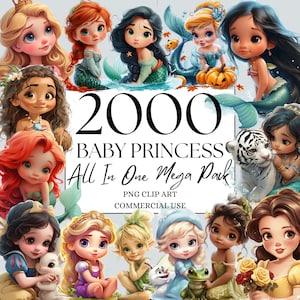 Baby Princess Clipart All In One MegaPack van 2000+ PNG, aquarel Fantasy Fairytale Clipart, voor commercieel gebruik en digitale download