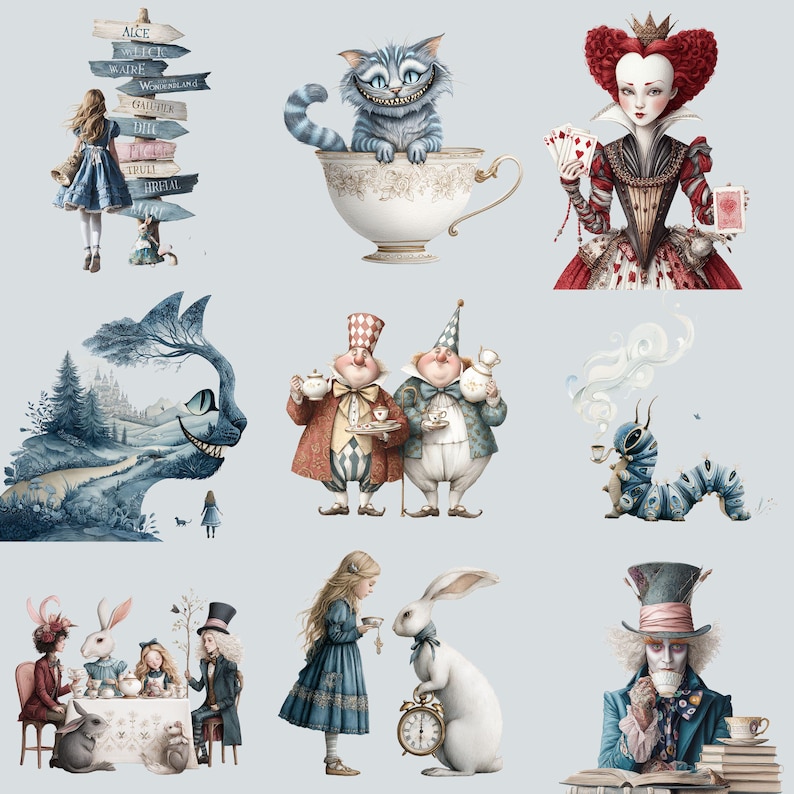 Alice Clipart Wonderland Clipart, PNG, Woodland Clipart Watercolor Fantasy Fairytale Clipart, with Instant Download, Dark Fantasy Clip Art image 3
