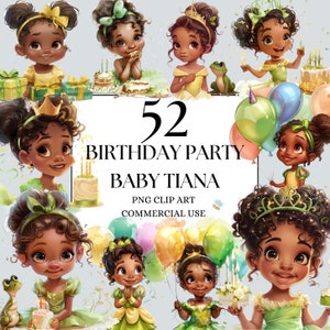 Baby Tiana Geburtstag Clipart, PNG Clipart Vollständige kommerzielle Nutzung Sofortiger Download, Kinder Fantasy Märchen Prinzessin Clipart Grüne Prinzessin