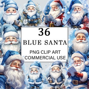 Niebieski Santa clipart Niebieskie zimowe wakacje PNG clipart-niebieski świąteczny pakiet akwareli clipart Xmas Niebieski świąteczny pakiet naklejek clipart