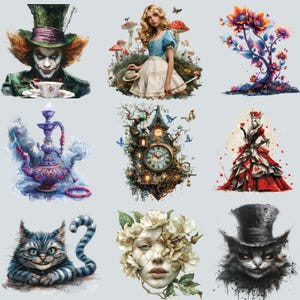 Alice Clipart Wonderland Clipart, PNG, Woodland Clipart Watercolor Fantasy Fairytale Clipart, with Instant Download, Dark Fantasy Clip Art image 6