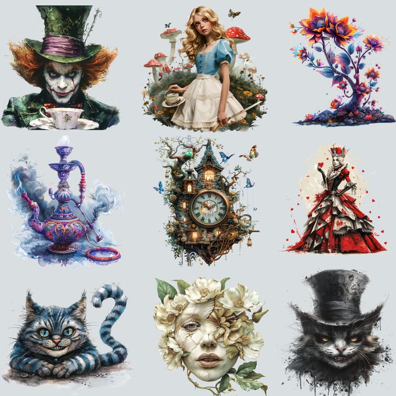 Alice Clipart Wonderland Clipart, PNG, Woodland Clipart Watercolor Fantasy Fairytale Clipart, with Instant Download, Dark Fantasy Clip Art image 6