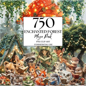 Woodland Enchanted Forest Clipart, 750 PNG, Woodland Baby Animal Clipart, Fairy Forest Clipart, Fairy Woodland Clipart, Magical Forest PNG
