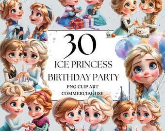 Birthday Party Clipart, Baby Princess Birthday Party Clipart for Digital Download and Commercial Use, Ice Princess PNG, Fairytale Princess