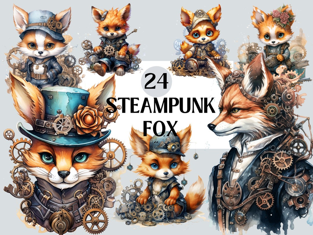 Steampunk Fox Bundle, PNG Steampunk Cliparts, Junk Journal ...