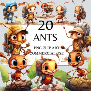 Ameise Clipart Aquarell Ameisen Clipart Lustige Ameisen PNG mit transparentem Hintergrund, kommerzielle Nutzung, süße Ameise, lustige Insekten Clipart