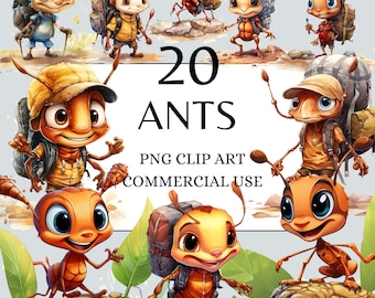 Ant Clipart Watercolor Ants Clipart Funny Ants PNG with Transparent Background, Commercial Use, Cute Ant, Funny Insect Clipart