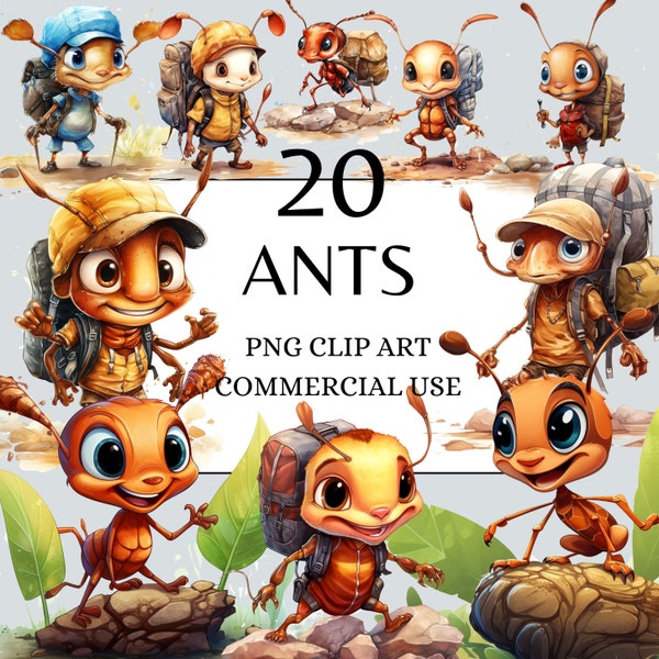 Ant Clipart Watercolor Ants Clipart Funny Ants PNG with Transparent Background, Commercial Use, Cute Ant, Funny Insect Clipart