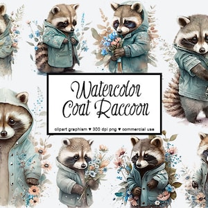 Coat Raccoon Clipart PNG Raccoon Flowers Clipart Baby Raccoon Clipart Raccoon Print Nursery Art Denim Raccoon Steampunk Clipart Raccoon PNG