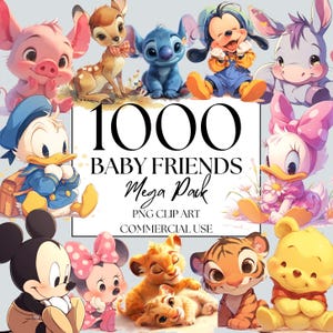 Baby Friends Clipart MegaPack di 550 PNG, Clipart festa di compleanno dell'acquerello Fantasy Fairytale Clipart, per uso commerciale Download digitale,