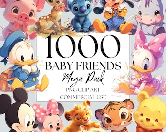 Baby Friends Clipart MegaPack of 1000 PNG, Watercolor Birthday Party Clipart Fantasy Fairytale Clipart, for Commercial Use Digital Download,