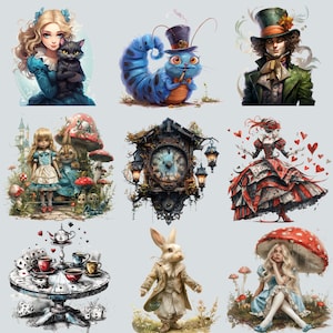 Alice Clipart Wonderland Clipart, PNG, Commercial Use, Watercolor Fantasy Fairytale Clipart, with Instant Download, Dark Fantasy Art image 8