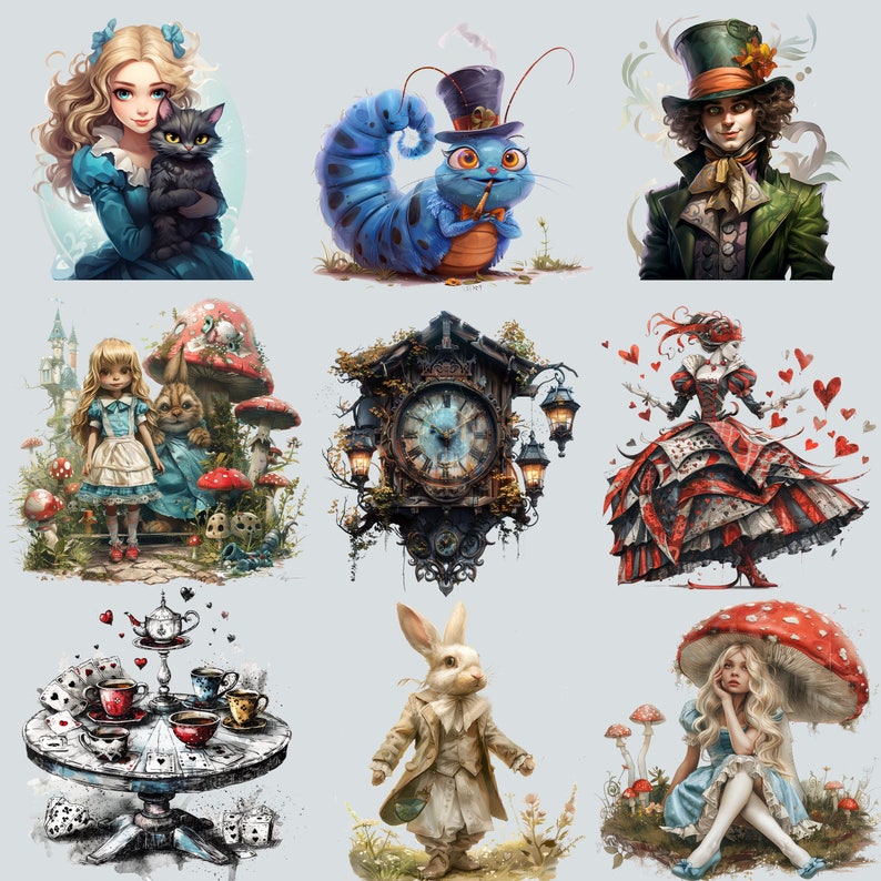 Alice Clipart Wonderland Clipart, PNG, Commercial Use, Watercolor Fantasy Fairytale Clipart, with Instant Download, Dark Fantasy Art image 8