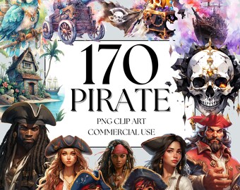 Pirate Clipart Watercolor Pirate Clipart Bundle, Pirate Ship Clipart, Treasure Clipart Pirate PNG Transparent Background, Pirate Cove Clipart