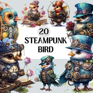 20 PNG Watercolor Steampunk Bird Clipart, Steampunk Bird Clip art, Mechanical Bird, Fairytale Art, Fantasy Bird, Steampunk Bird PNG