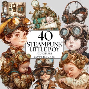 Steampunk Kid Clipart 40 PNG Fantasy Steampunk Clipart Boy Clipart Bambini Illustrazioni ad acquerello, Download istantaneo, Uso commerciale
