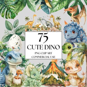 Watercolor Cute Dinosaur Clipart, Commercial Use, Kids Birthday Party, Dino Birthday Party Decor, Dinosaur Clipart Bundle, PNG T-Rex, Dino