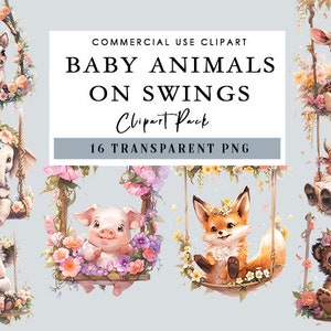 Baby Animals on Swings PNG Baby Animal on Swing Clipart Baby Animal Clipart, Nursery Clipart, Printable Baby Animal Nursery Art