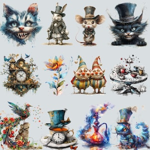 Alice Clipart Wonderland Clipart, PNG, Woodland Clipart Watercolor Fantasy Fairytale Clipart, with Instant Download, Dark Fantasy Clip Art image 5