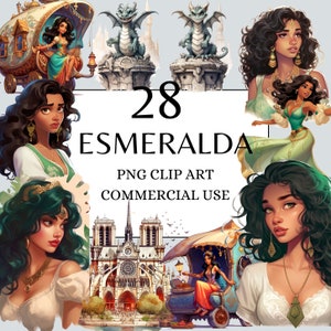 Paquete de imágenes prediseñadas de princesa, imágenes prediseñadas PNG con descarga instantánea de uso comercial completo, imágenes prediseñadas de princesa gitana de cuento de hadas de fantasía para niños
