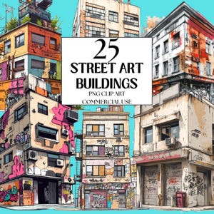 Street Art Building clipart, graffiti clipart, Urban Buidling clipart, akwarela miejska clipart do użytku komercyjnego i natychmiastowego pobrania