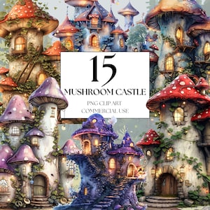 Mushroom Castle Clipart, Fantasy Mushroom House Clipart, Enchanted Forest Clipart, Fairytale Mushroom Clipart, Magical Forest Mushroom PNG