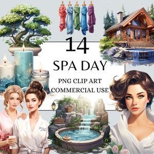 Spa Day Clipart - Cosy Cabin Spa Clipart, Cottagecore Clipart Selfcare Clipart Beauty Clipart Relaxation Clipart for Commercial Use Spa PNG