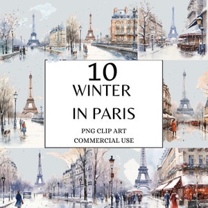 Winter in Paris Clipart, Französische Clipart, Aquarell Paris Clipart, Eiffelturm Clipart, Pariser Illustration, Weihnachten Paris Clipart PNG