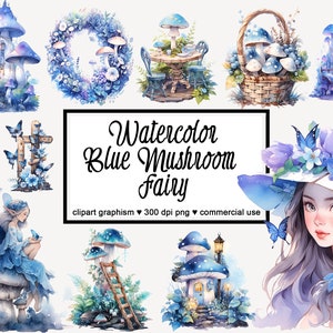 Blue Pixies Clipart Bundle strega Clipart fata fungo Clipart Fantasy Clipart Blue Fairy Clipart Cottegacore Forest Clipart