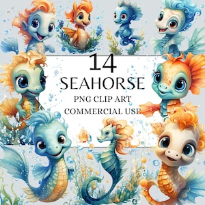 Seepferdchen Clipart Baby Seepferdchen Aquarell Meerestiere Nautische Clipart PNG Transparenter Hintergrund für kommerzielle Nutzung Seepferdchen PNG
