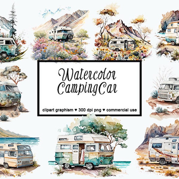 Watercolor Camping car Clipart Campingcar Clipart Forest Caravan Clipart Cosy CampingCar PNG Camping car Adventure Clipart Travel Clipart