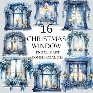 Watercolor Christmas window clipart, 16 high quality PNG files, Xmas decor, winter holidays, festive clip art, printables, digital